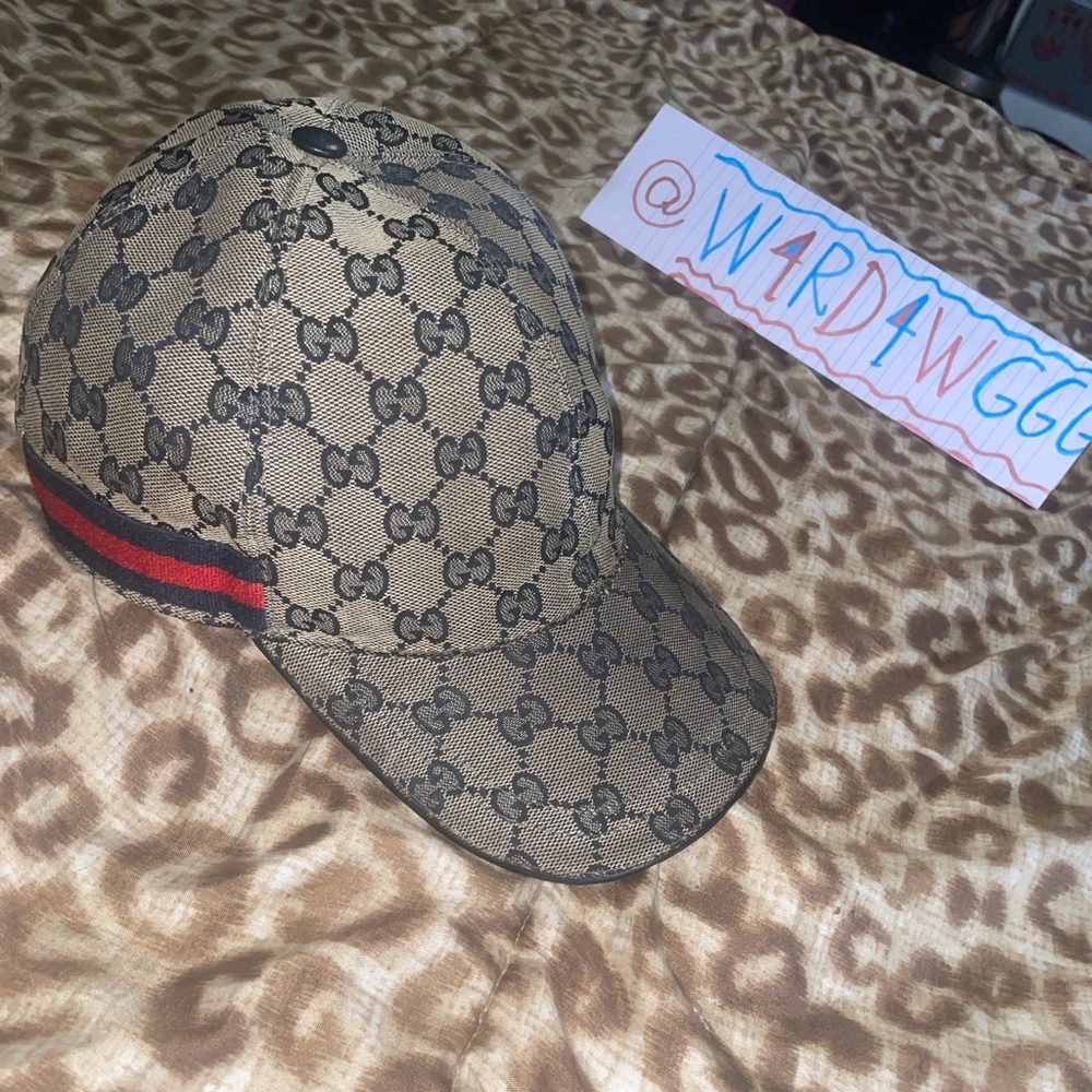 Gucci Beige Monogram Cap with Red Stripe